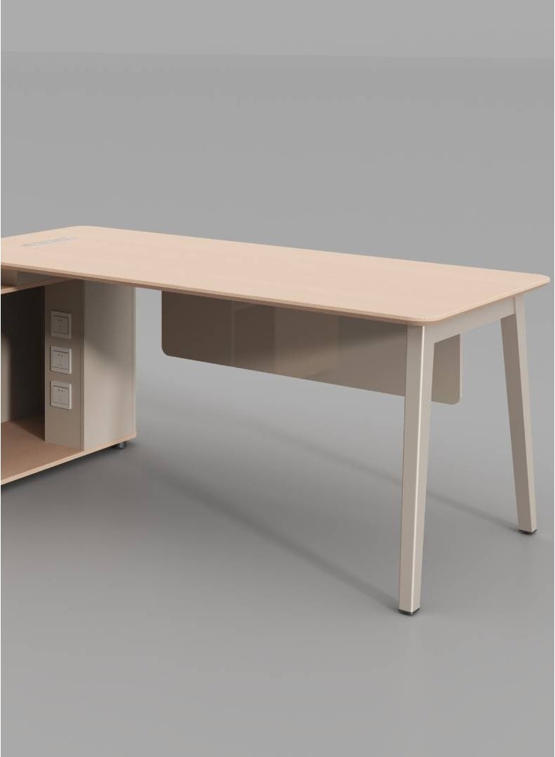 أدين مكتب تنفيذي على شكل حرف L مع درج ولوح احتشام ومساحة لوحدة الكمبيوتر، 180×160×75 سم - Image 3